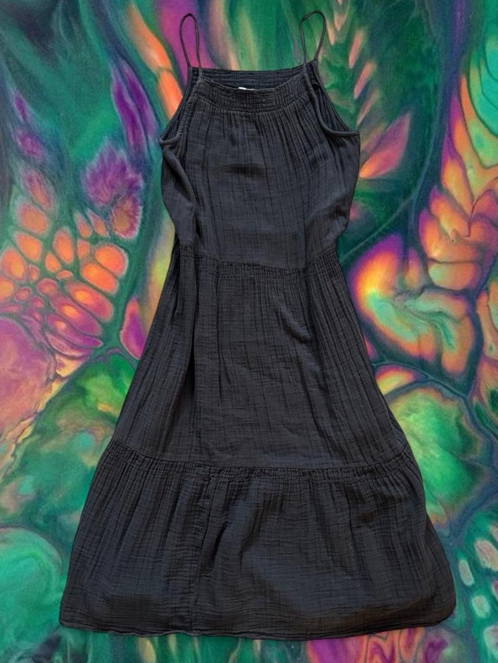 H&M Black Spaghetti-Strap Tiered Maxi Dress